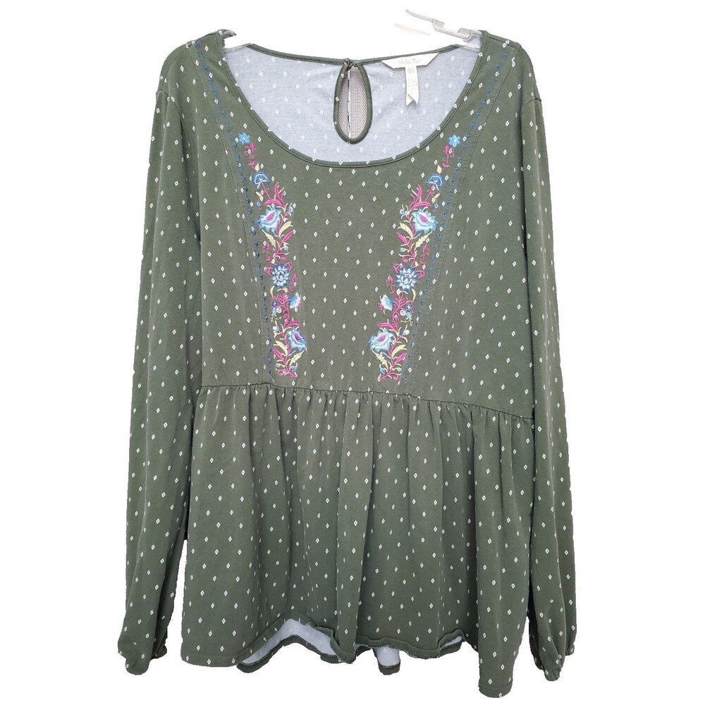 Matilda Jane Embroidered Diamond Print Scoop Neck Keyhole Back Peplum Tunic XXL